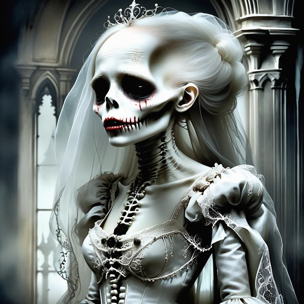 Gothic Bridal Portrait of Balding Man in Moonlight