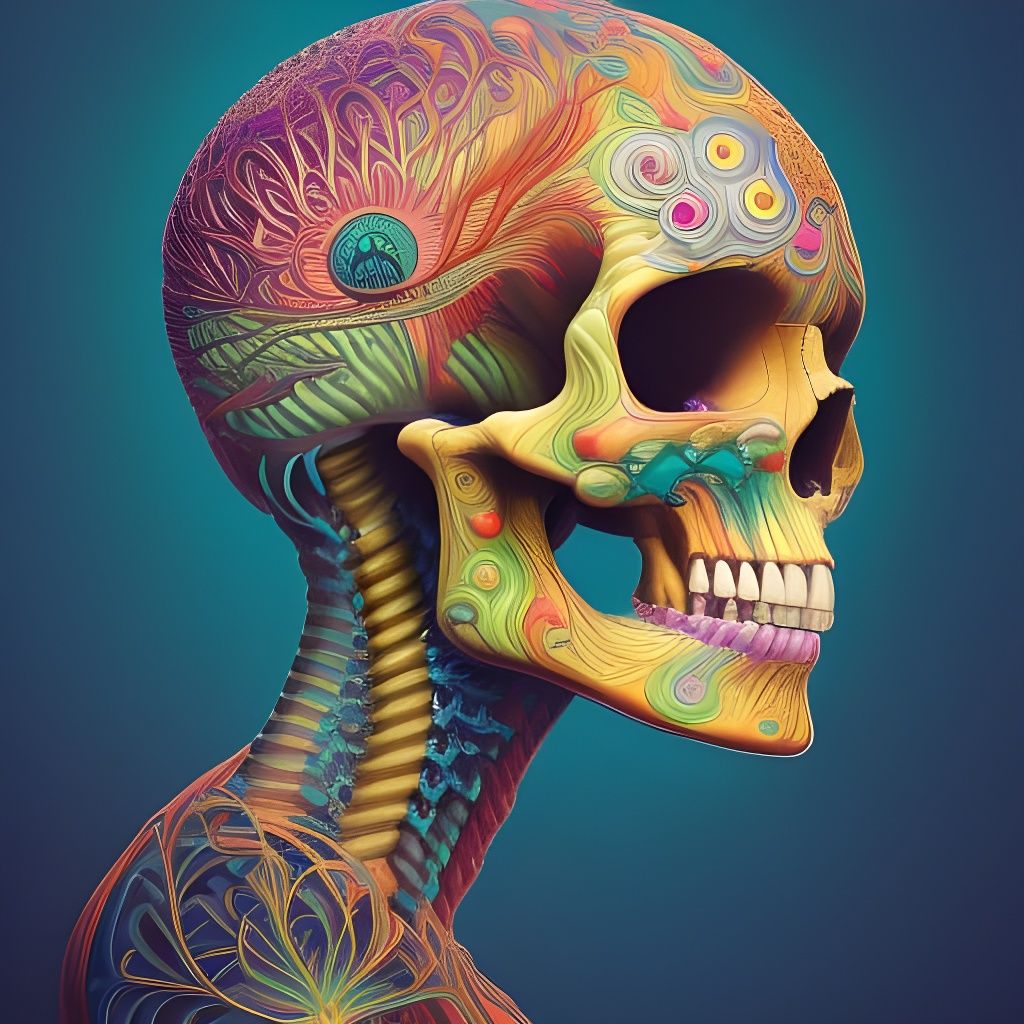 Colorful Neon Skull 3D Illustration