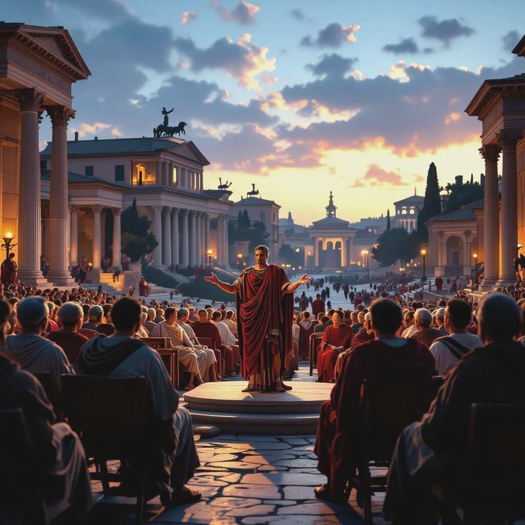 Roman Senator Speaking at Forum Romanum: Evening Photo