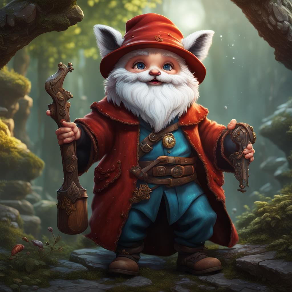 Gnome Magician with Red Panda Features
