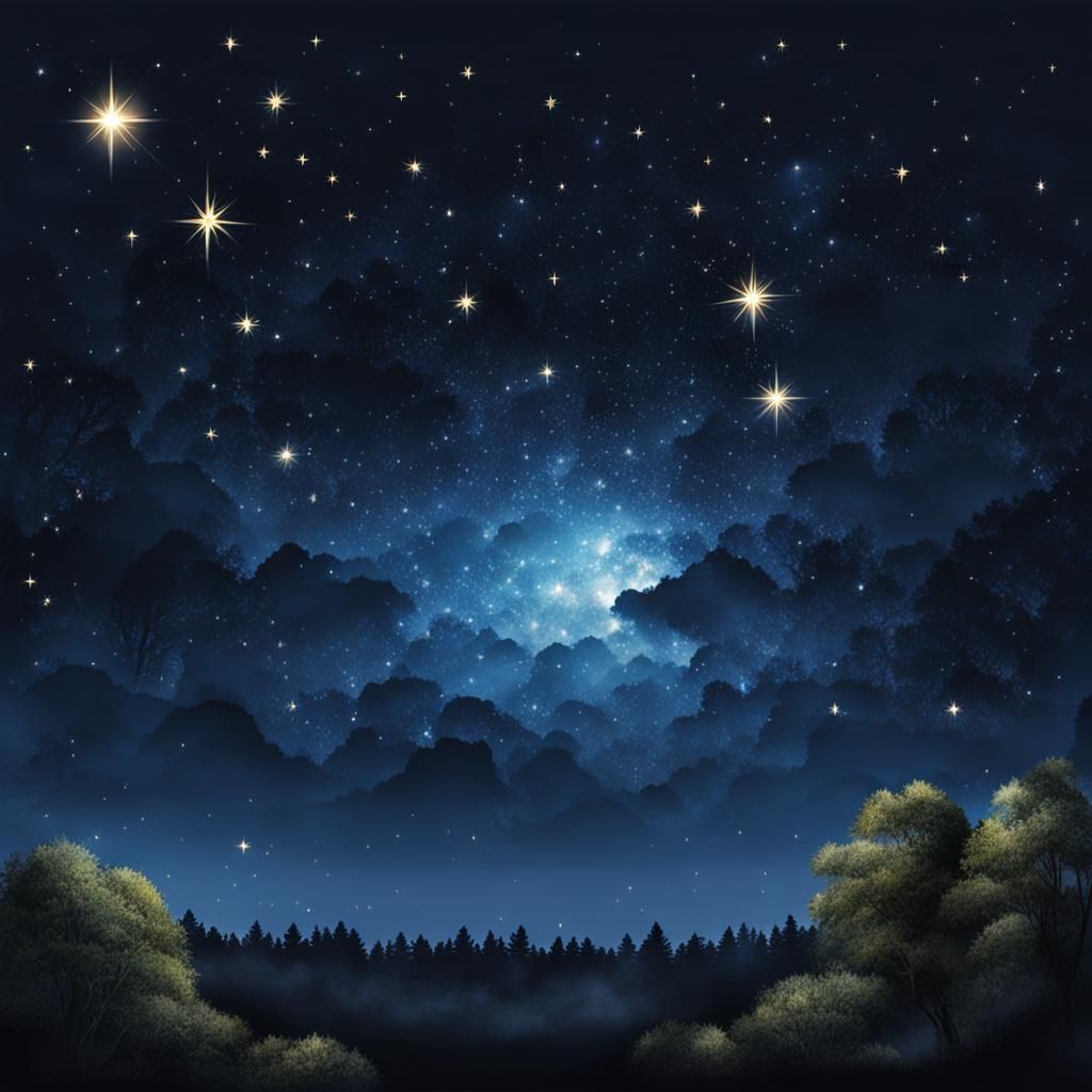 Brilliant Stars in a Beautiful Blue Midnight Sky