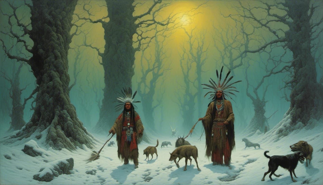 Native American Chief Confronts Shaman: Dystopian Winter