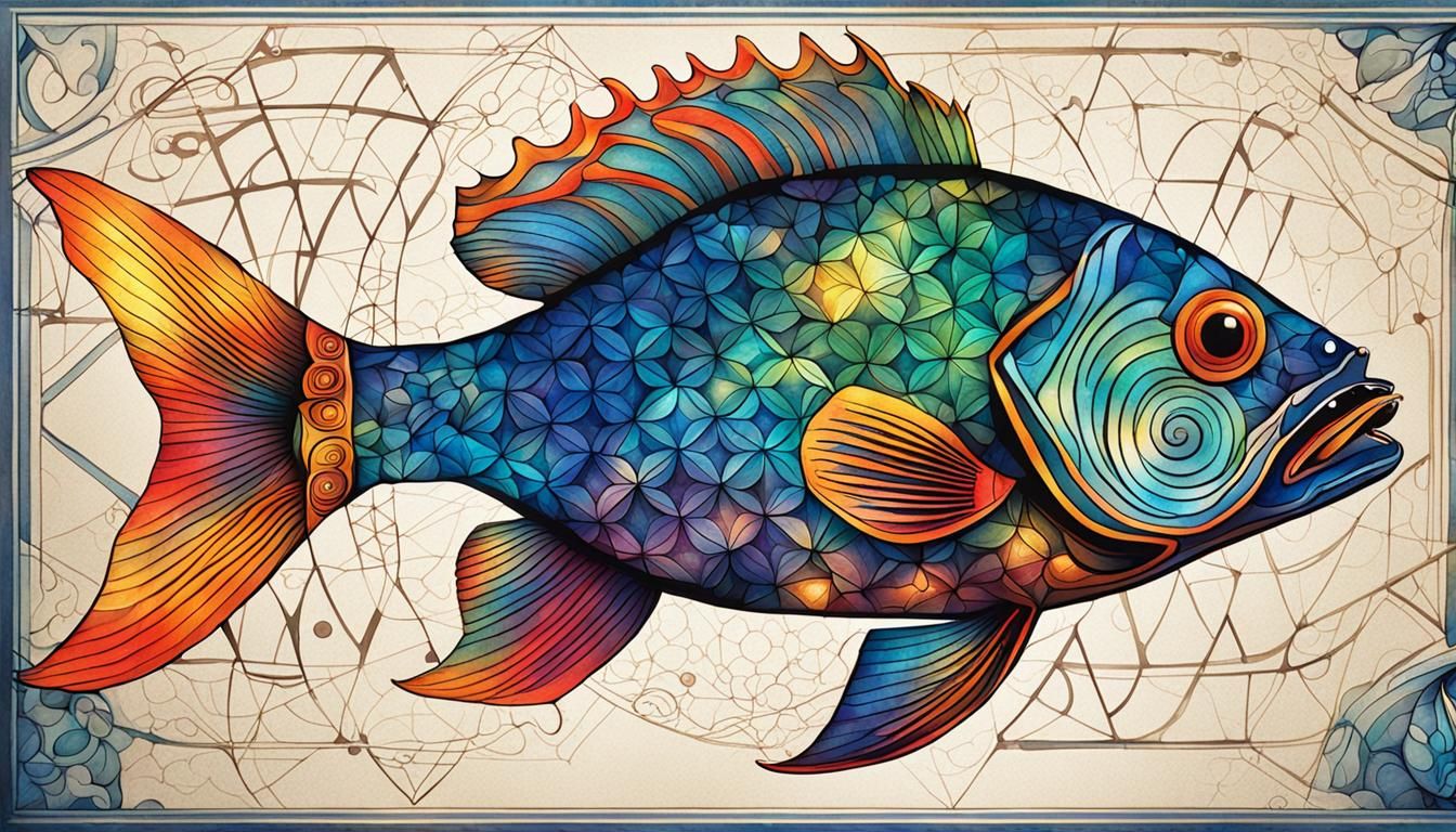 Geometric Fish Poster in Vibrant Colored Ink