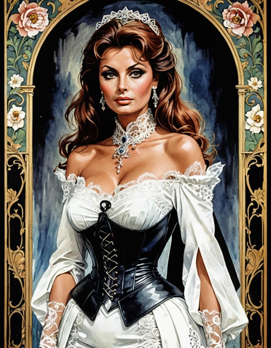 Sophia Loren in Art Nouveau Watercolor Portrait