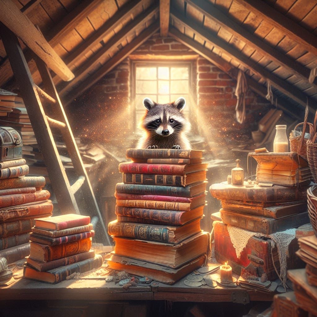 Cozy Attic Library Scene in Vintage Style