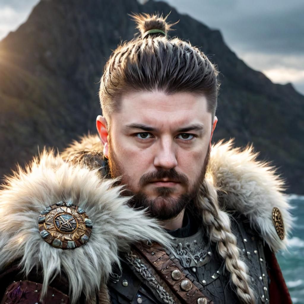 Detailed Viking Warrior Portrait in Sunlight