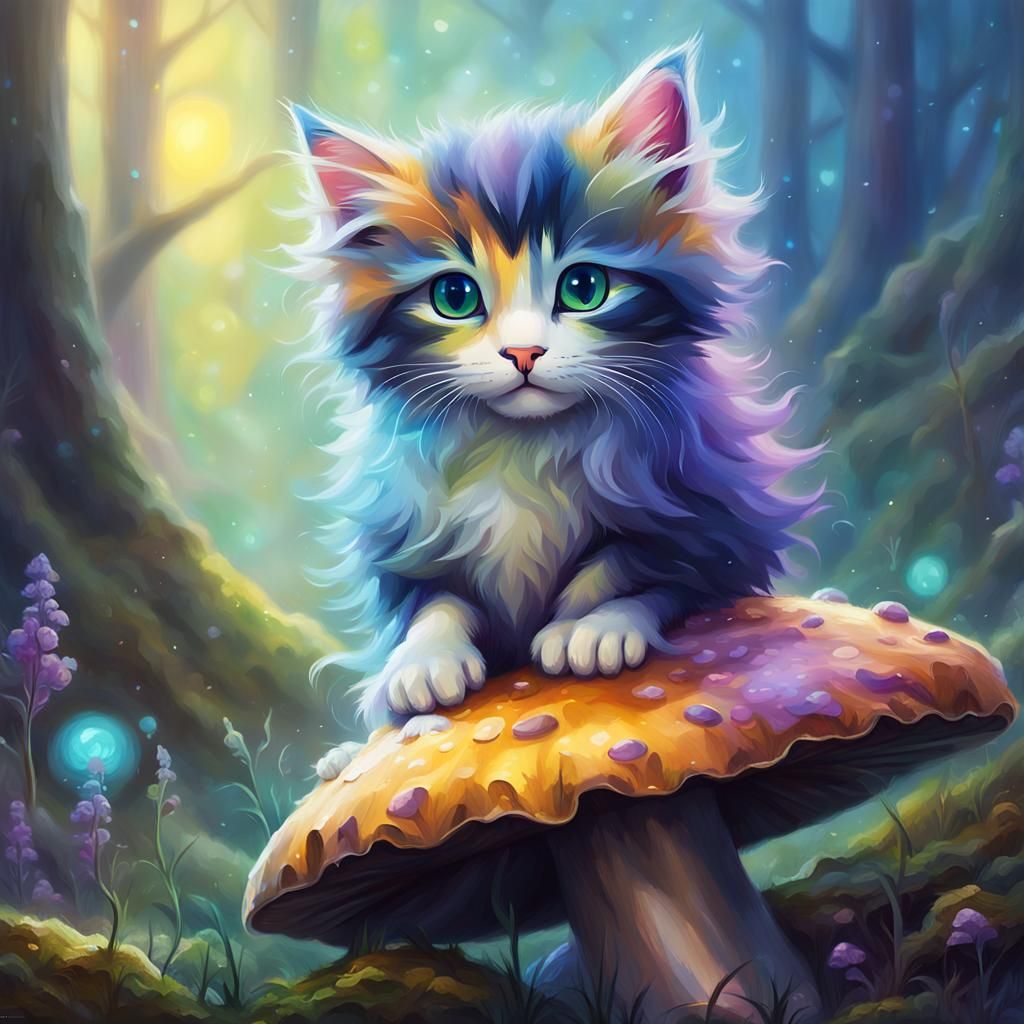 Calico Kitten in Mystical Forest Concept Art