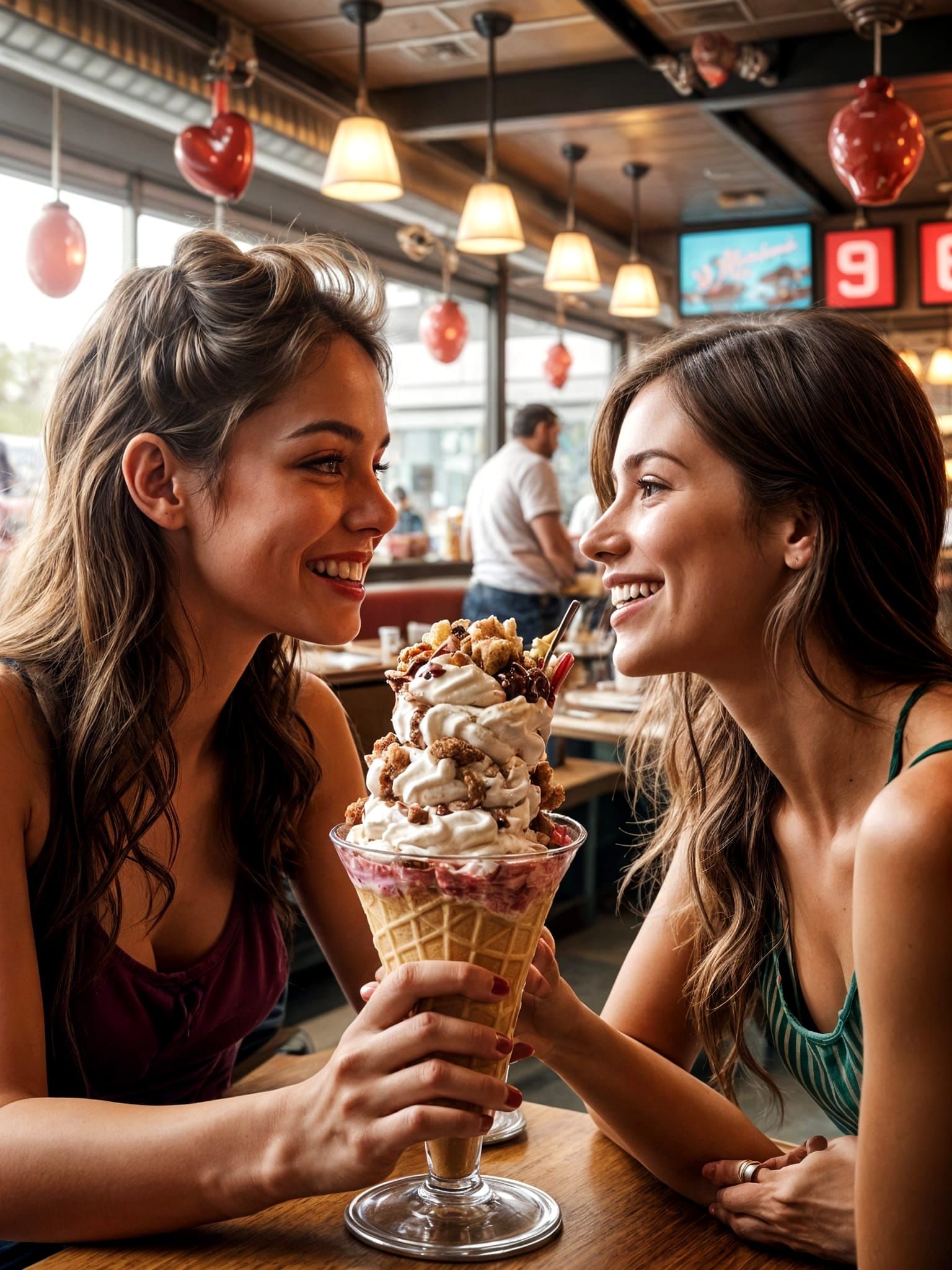 Students on First Date Sharing Sundae: Hyperrealism