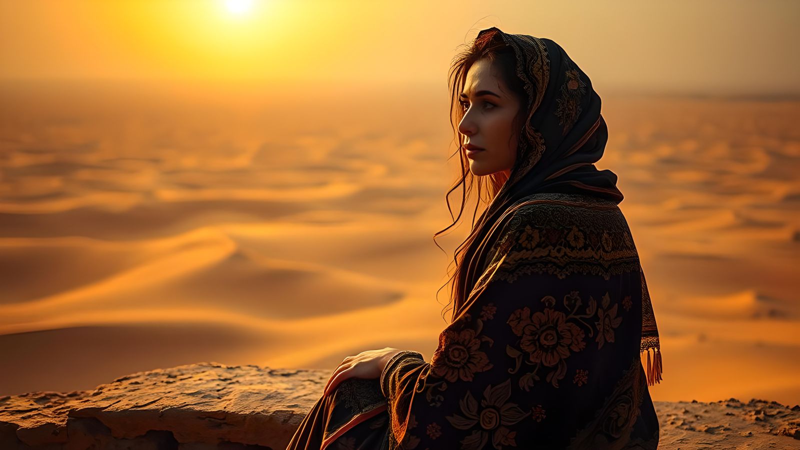 Surreal Portrait of a Woman in Desert Landscape