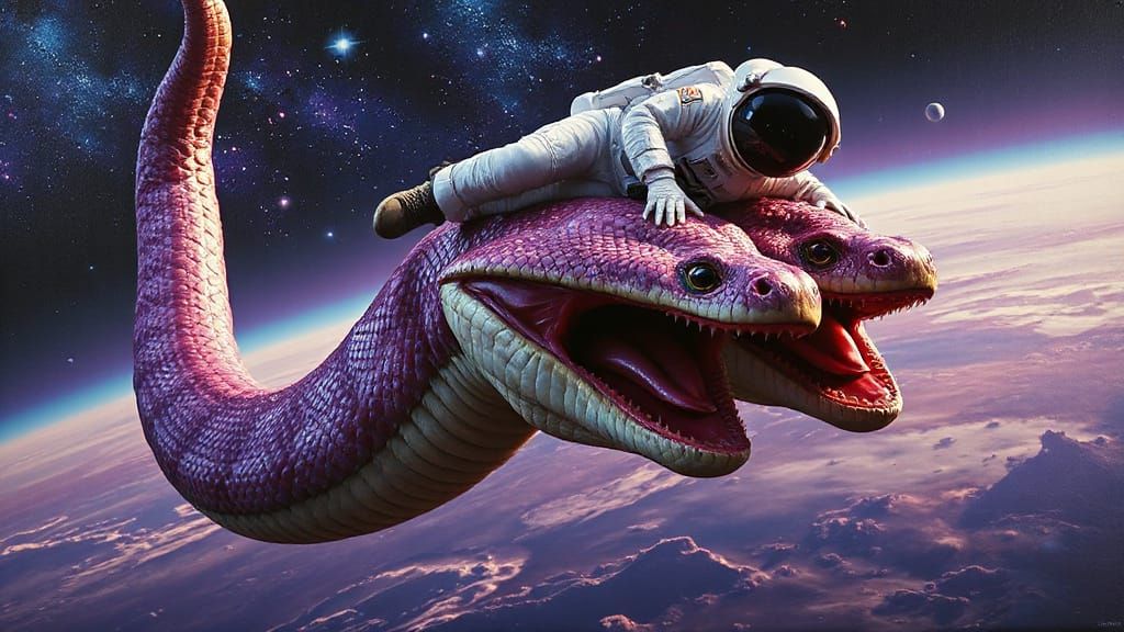 Surreal Masterpiece: Striped Serpent in Cosmic Splendor