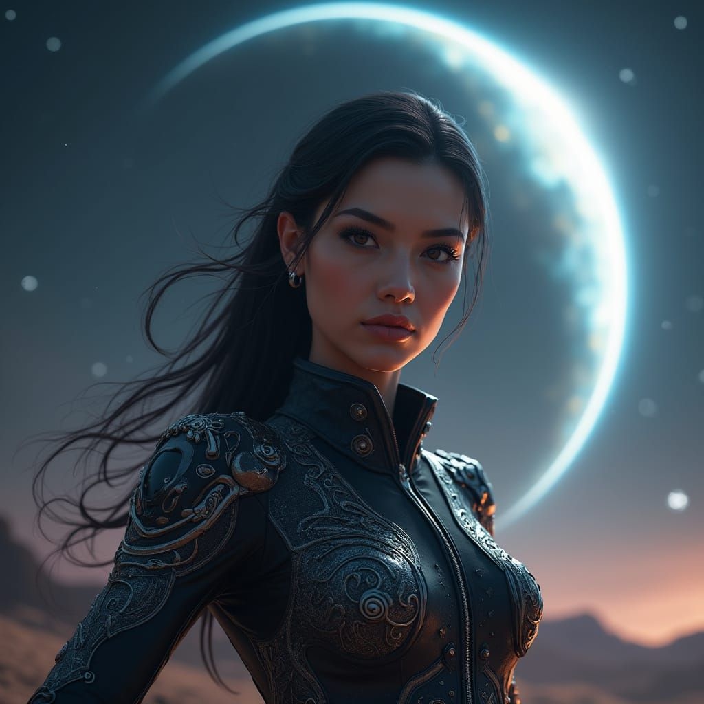 Ethereal Space Cadet Against a Ringed Planet