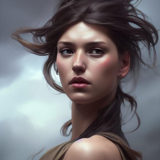Dramatic Storm Clouds Portrait in Digital Art Style