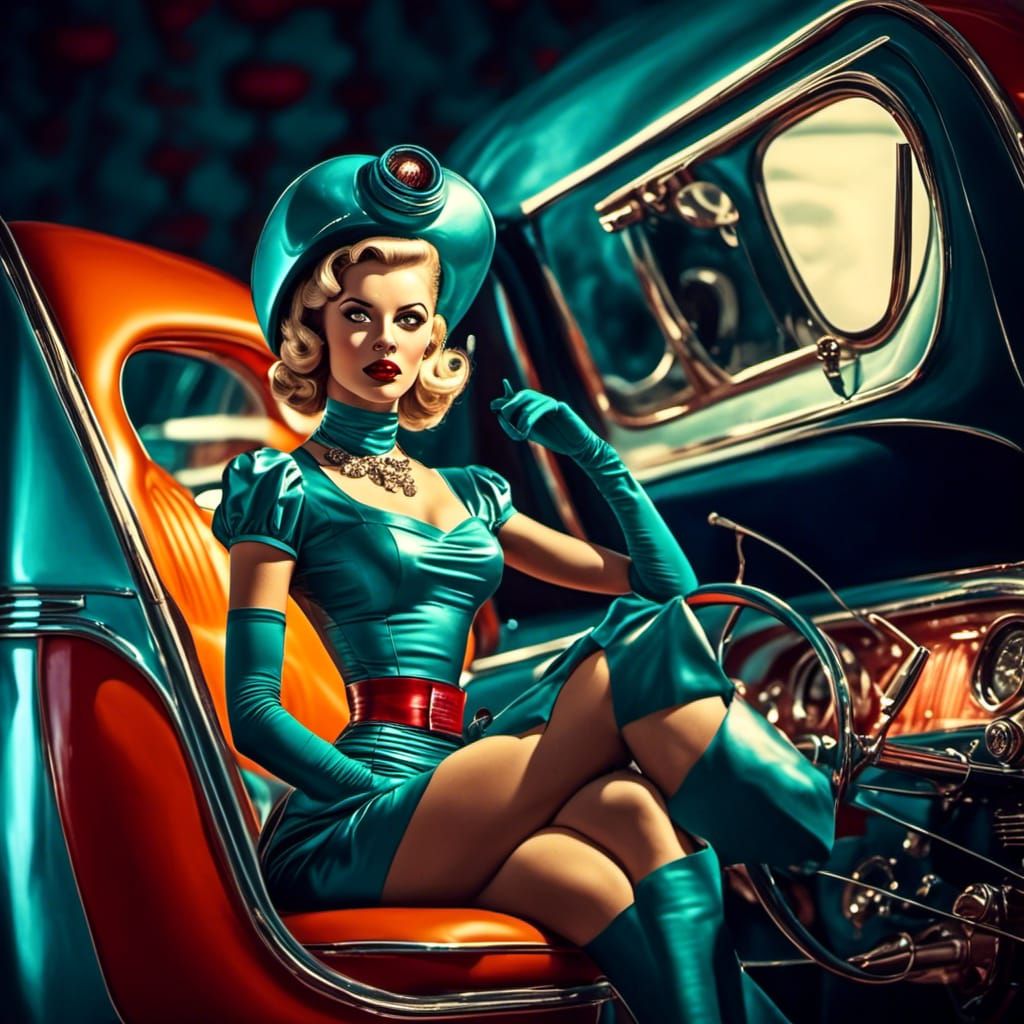 Retro-Futuristic Alien Pin-Up Girl in Hyperrealistic Style