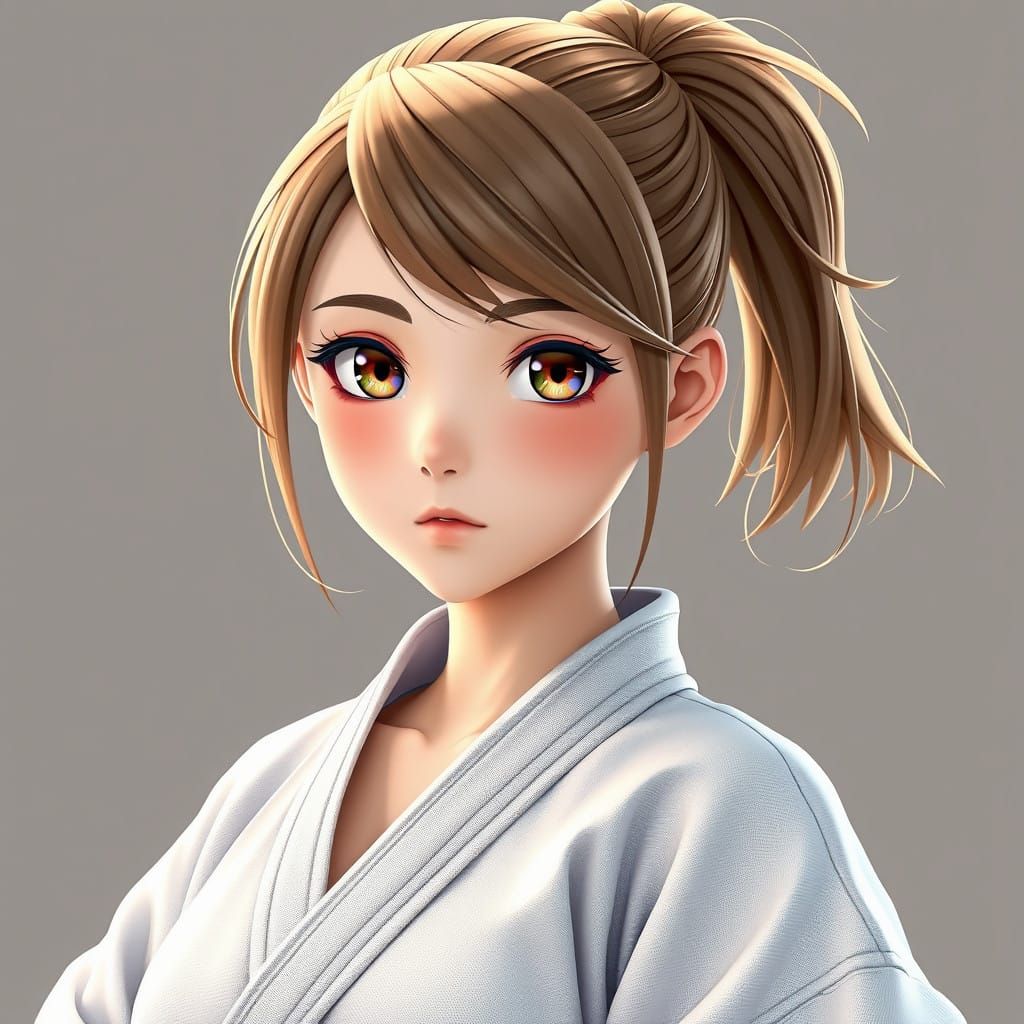 3D Anime Art of a Karate Practitioner in a Blue Belt