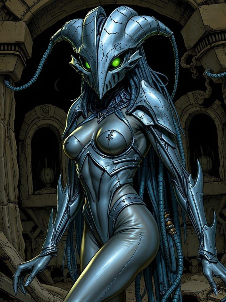 Epic Fantasy Warrior Queen in Cyberpunk Armor