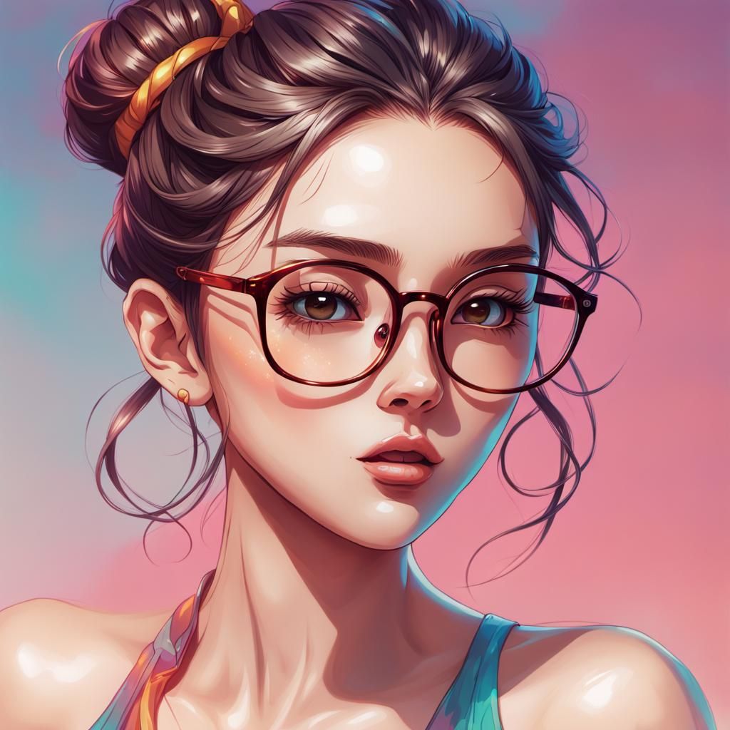 Adorable Anime Girl in Bikini with Reading Glasses