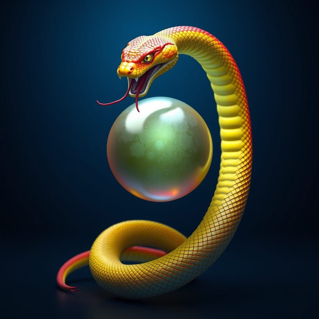 Vibrant Anime Snake Coiled Around Glowing Orb