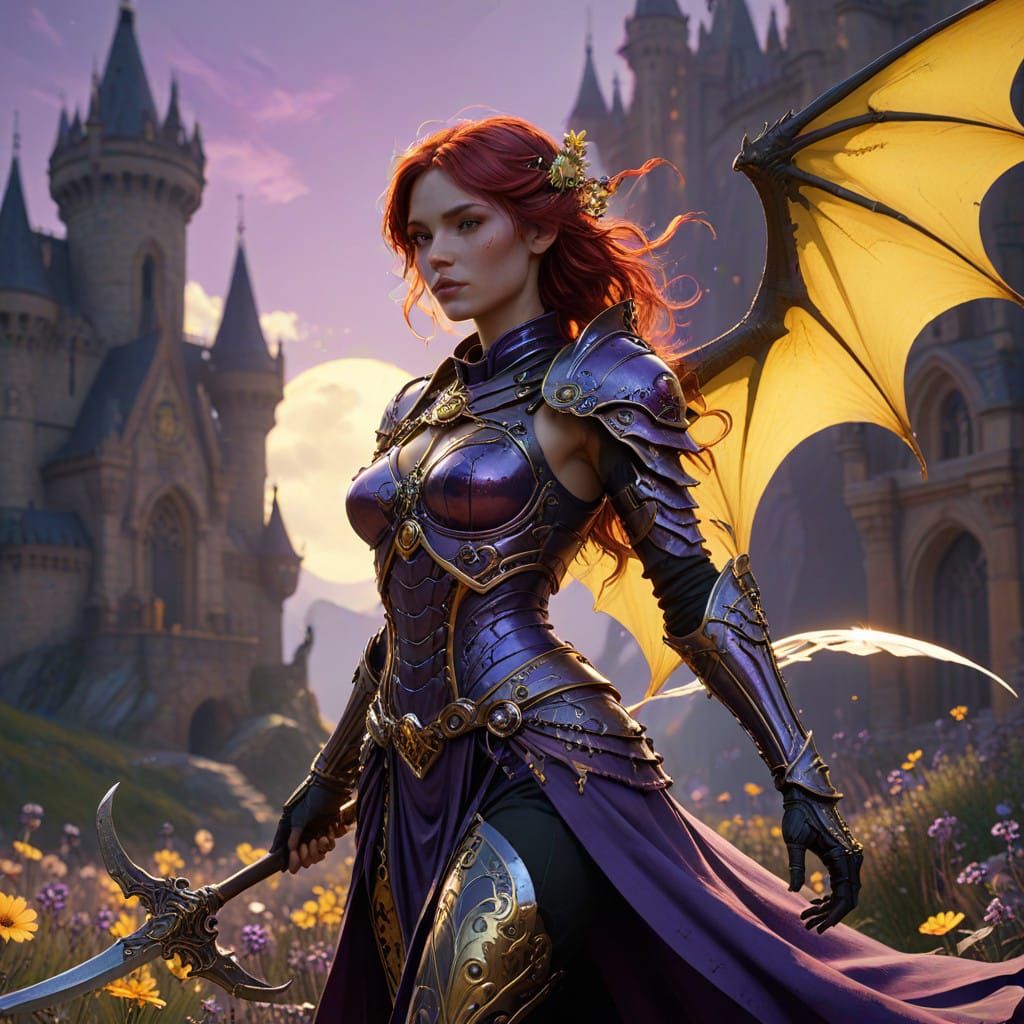 Dark Fantasy Realm with Dragon and Dervish Warrior