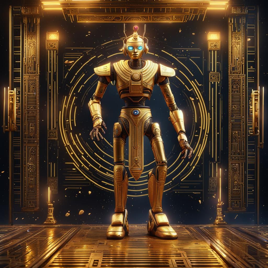 Neon Egyptian Robot in Detailed Matte Painting