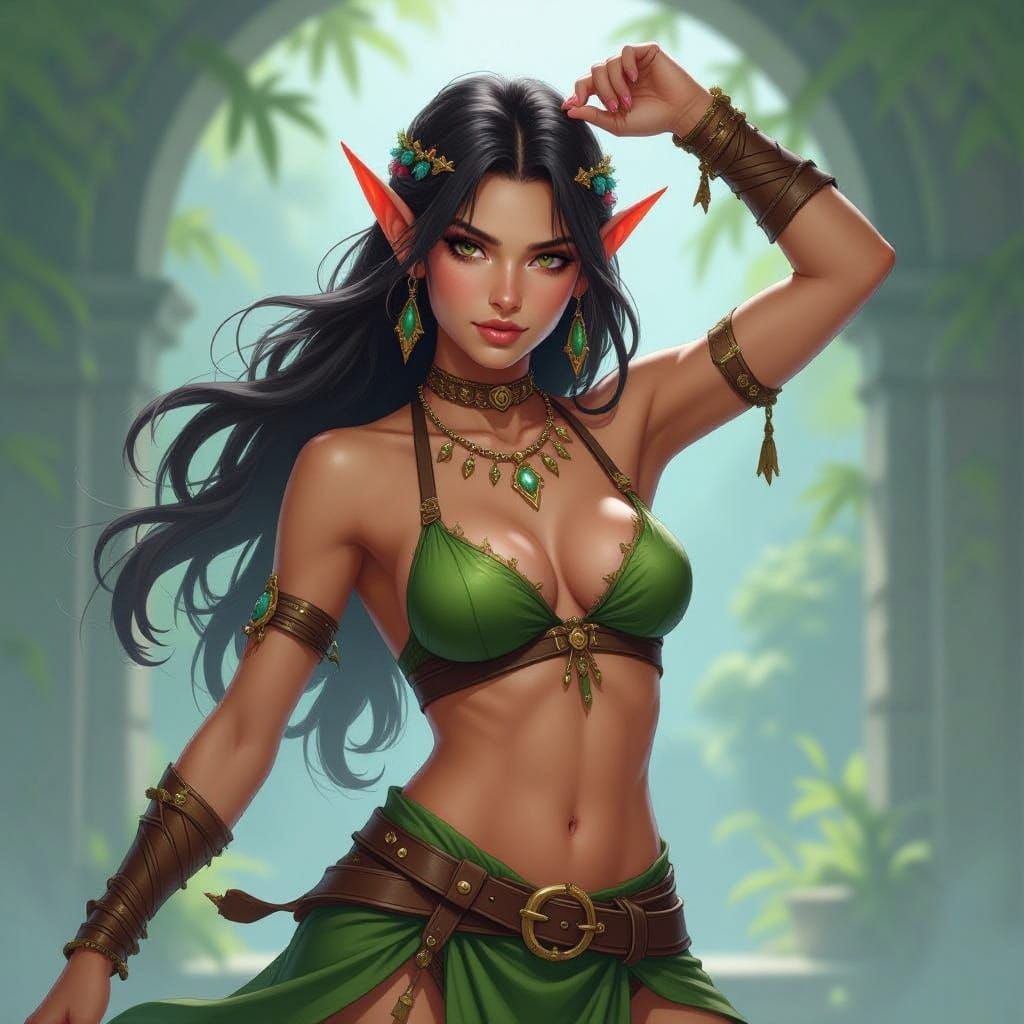 Fit and Toned Wild Elf Dancer in Hyperrealistic Splash Art
