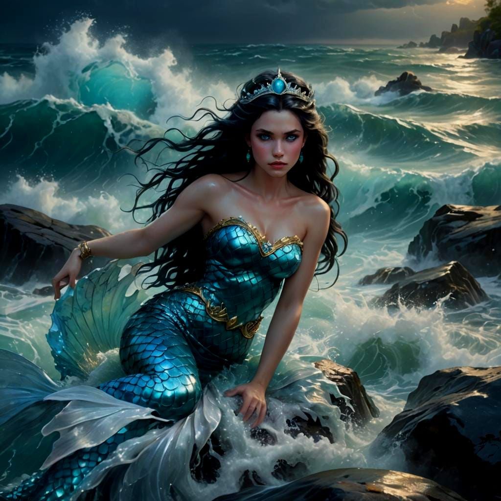Enchanted Mermaid in Turbulent Ocean