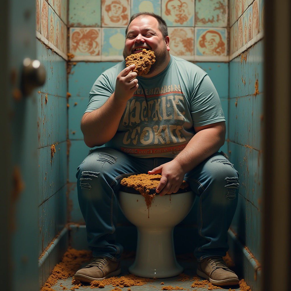 Man on Toilet Enjoys Cookie Dough in Dreamscape