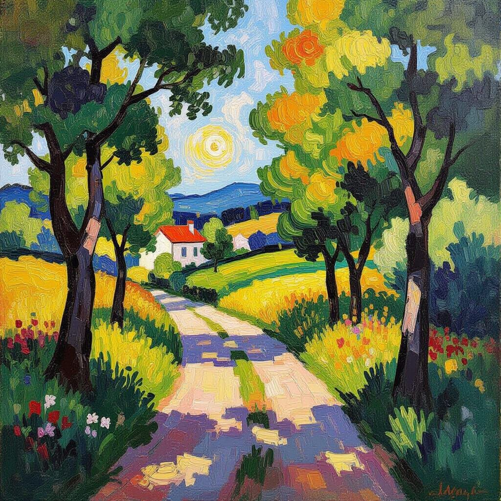 Vibrant Summer Landscape in Expressionist Impasto Style