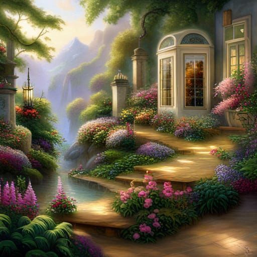 Ethereal Dream Bedroom with Flowers, Luminism Style