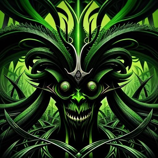 Surreal Green Gods in Visionary Mixed Media