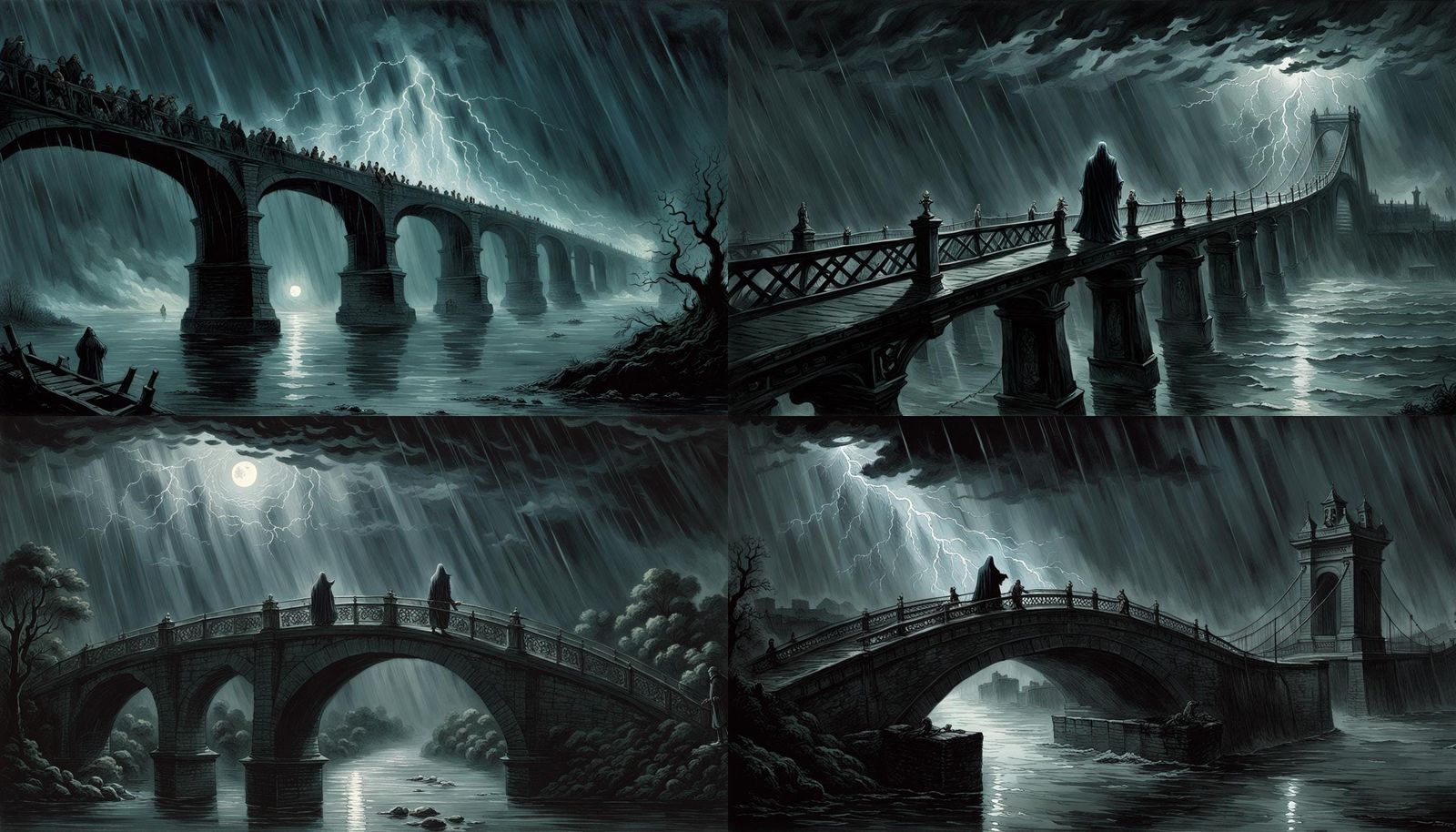 Ghost Crawls Across Bridge in Thunderstorm, Horror Style