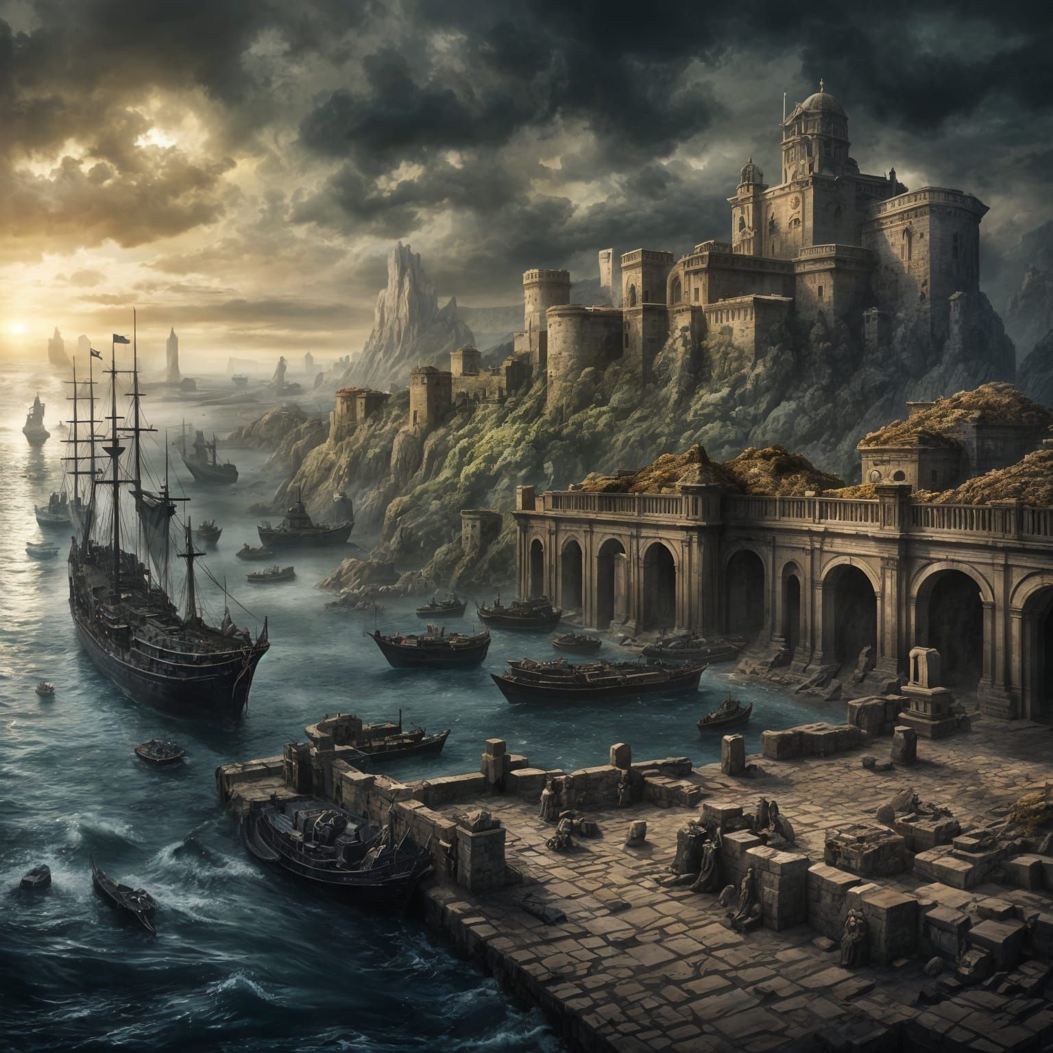 Dark Fantasy Roman Port City by the Sea