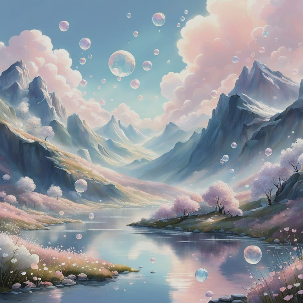 Whispers of Wind and Mist in a Soft Pastel Dreamscape