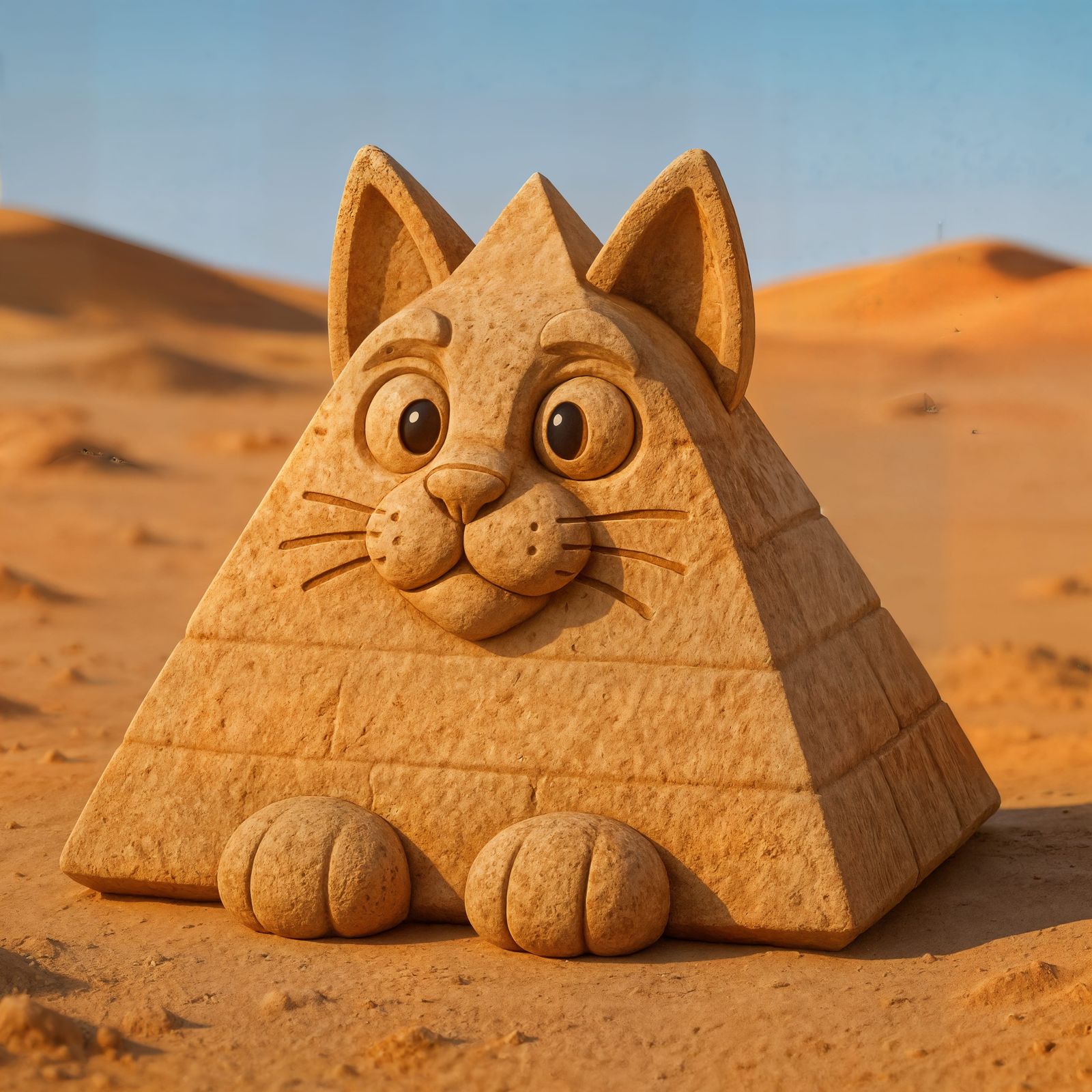 Sandstone Pyramid Cat in Desert Cartoon