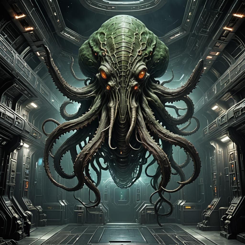 Cthulhu Horror in Spacecraft Viewport