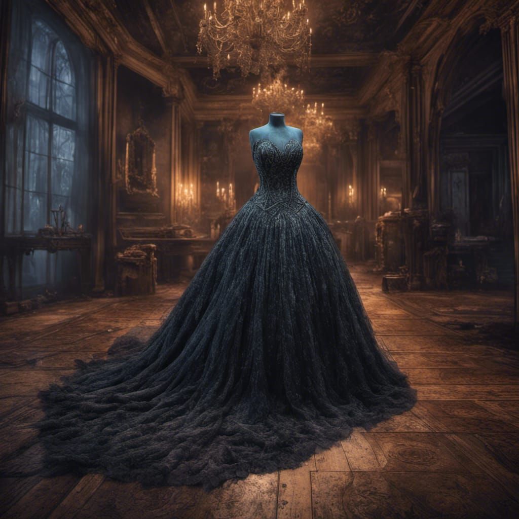 Spooky Ballgown on Mannequin in Dark Fantasy Style