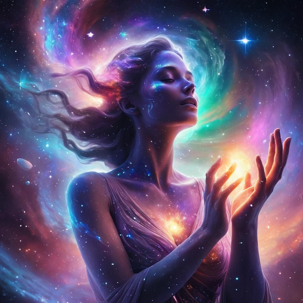 Celestial Goddess Creates the Cosmos: Digital Artwork