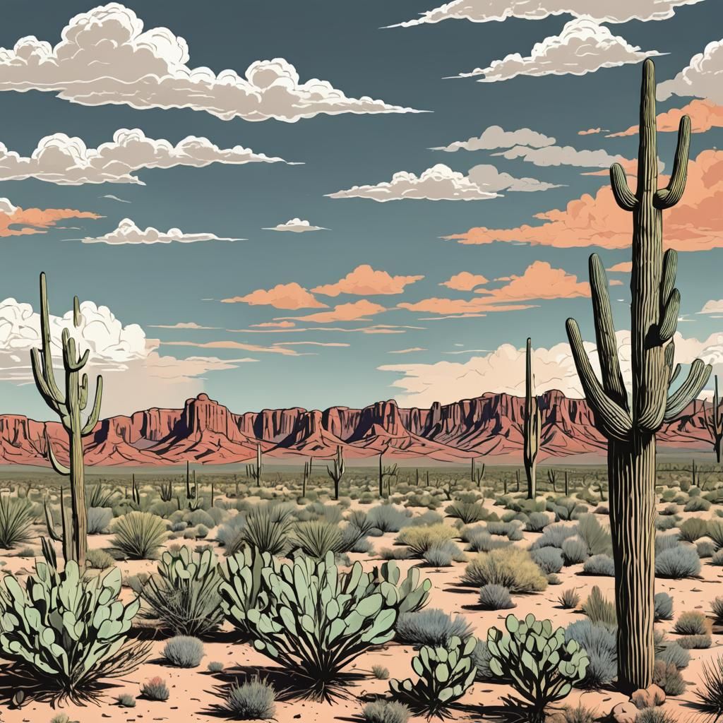 Arizona Desert Line Art in Four Colors