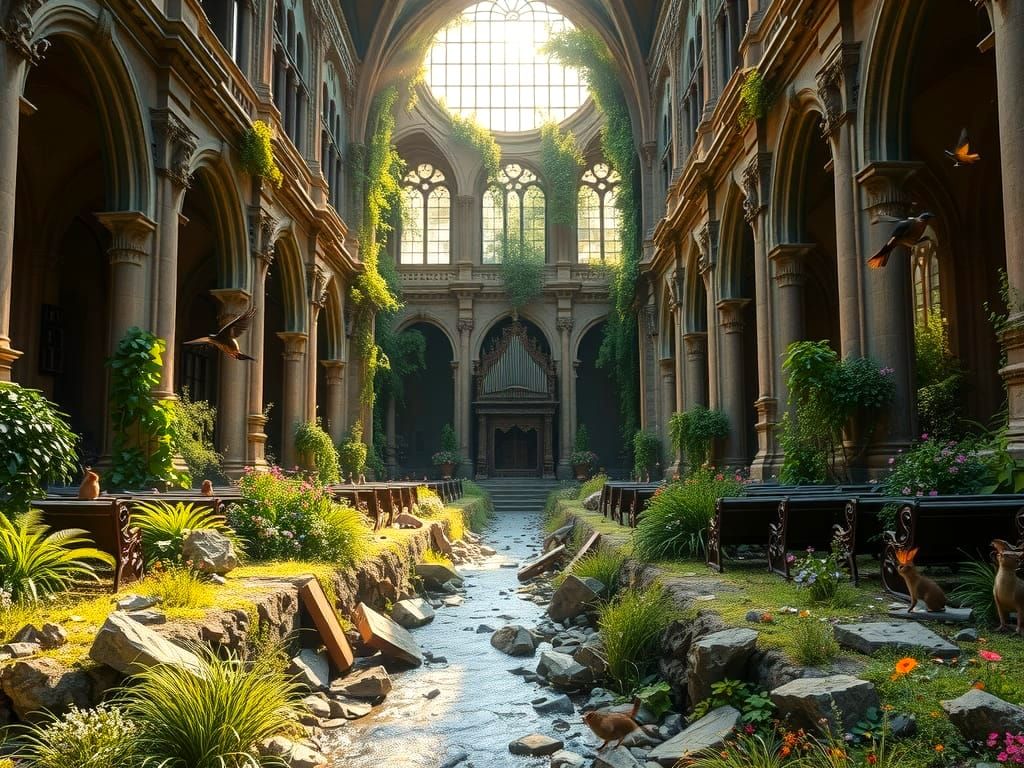 Ethereal Baroque Cathedral Habitat Teeming with Life
