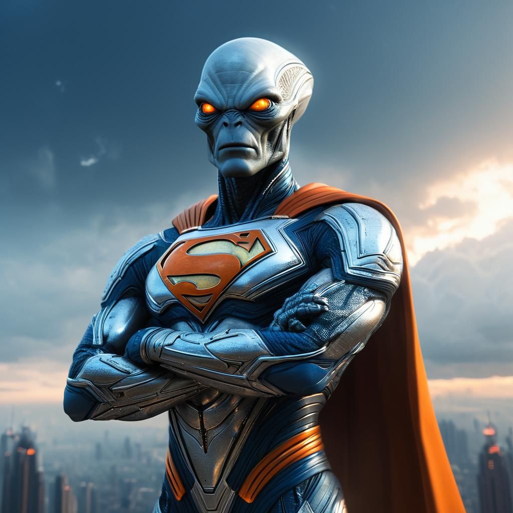 Silver Alien Superhero in Vibrant Digital Painting