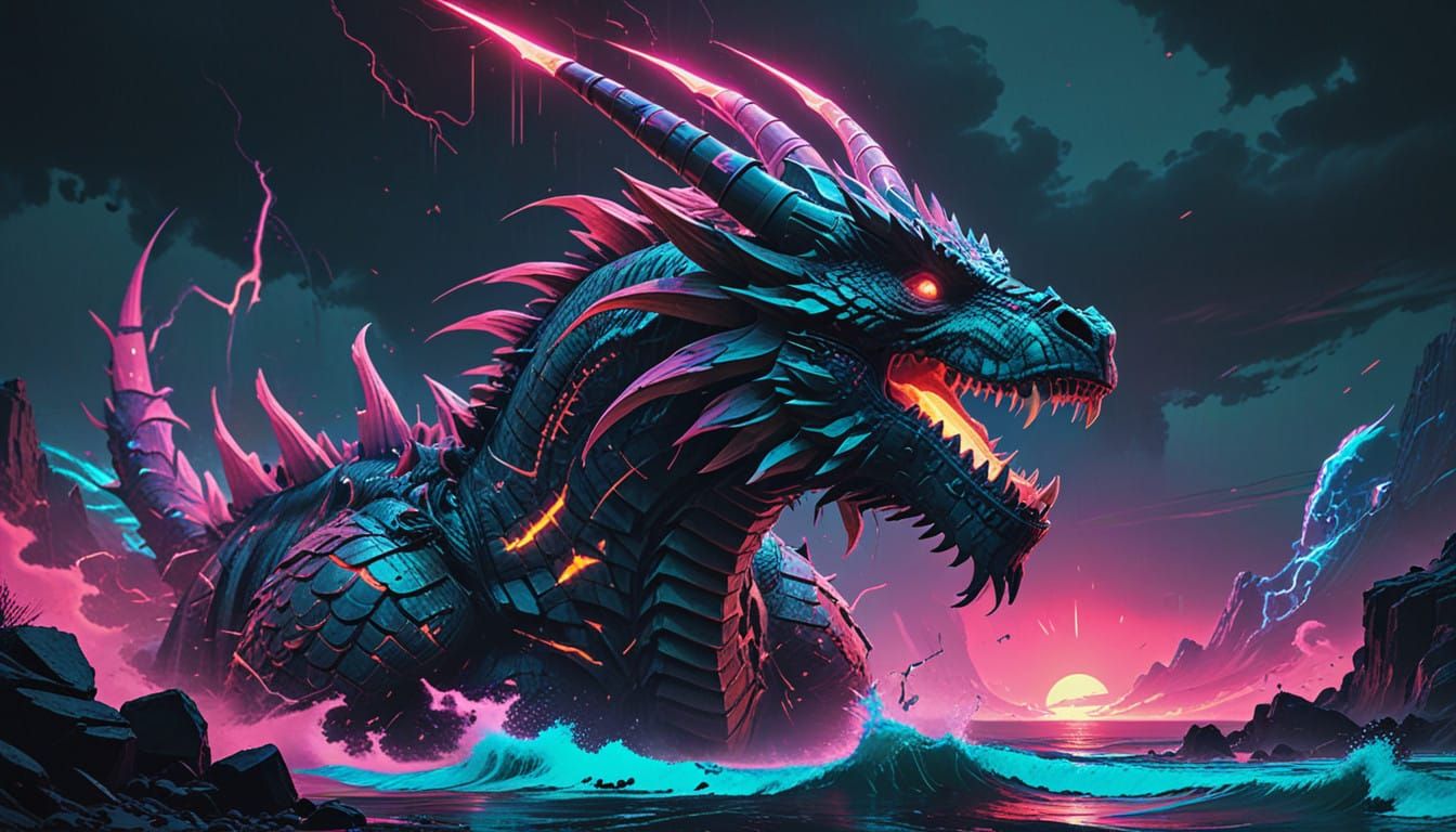 Cyberpunk Warrior Unleashes Glitchy Dragon Shout