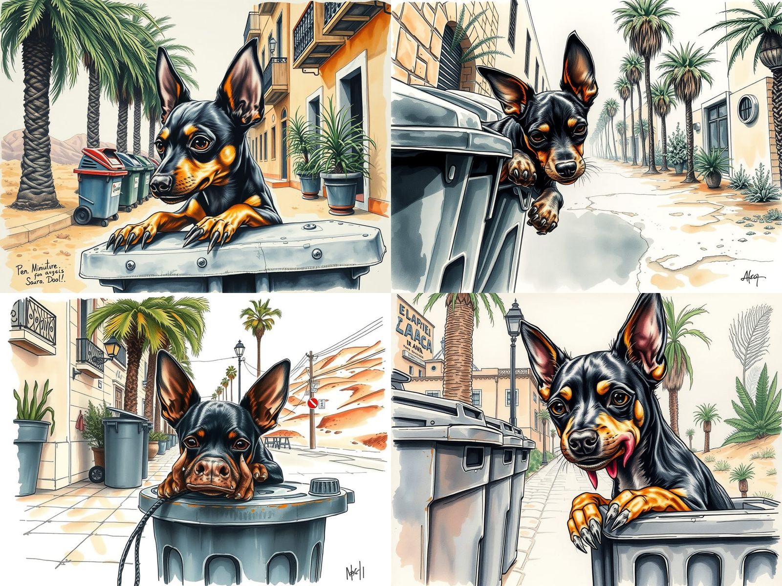 Miniature Pinscher in Spanish Street: Dark Art