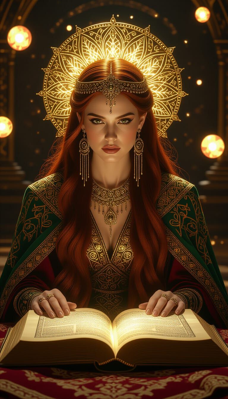 Mystical Woman with Golden Headdress in Fantasy Art Style
