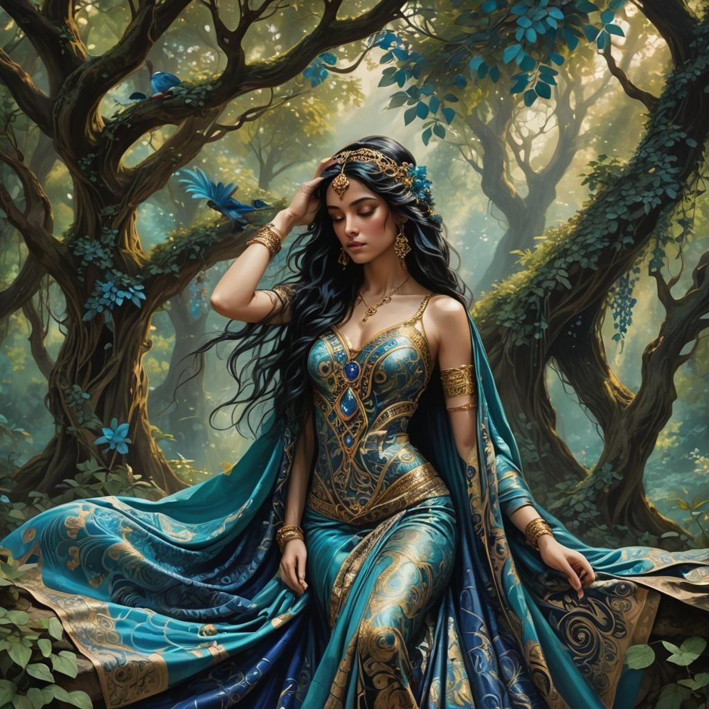 Graceful Odalisque in Anime-Inspired Concept Art