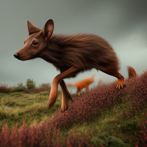 Three-Legged Animal Running on Scottish Hillside
