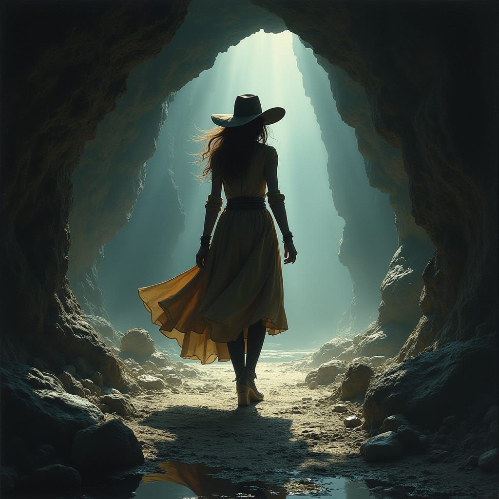 Daring Female Explorer Enters Mysterious Dark Cave with All-...