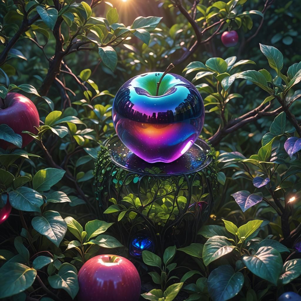 Rainbow Glass Apple in Hyper-Realistic Matte Painting