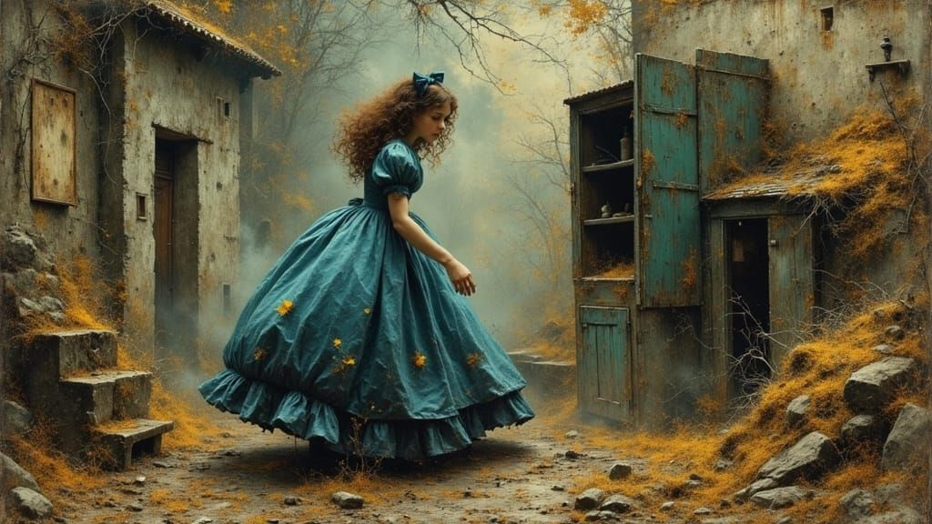 Surreal Alice Falls Through Muddy Rabbit Hole in Whimsical S...