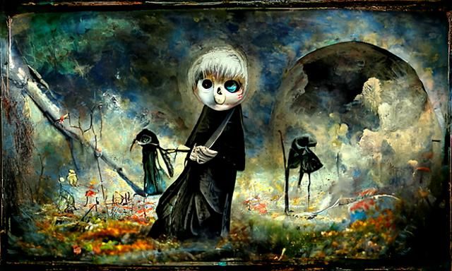 Grim Reaper Illustration in Whimsical Style