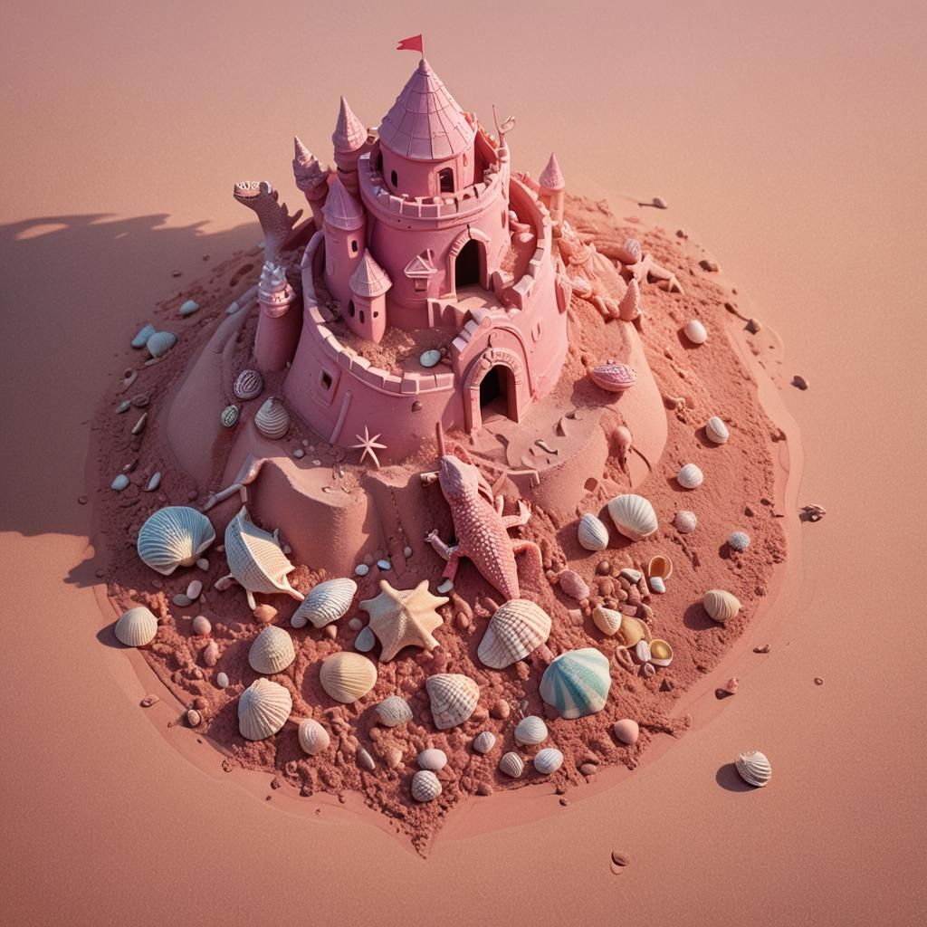 Coral Beach Lizards at Sunset, Hyperrealistic Art