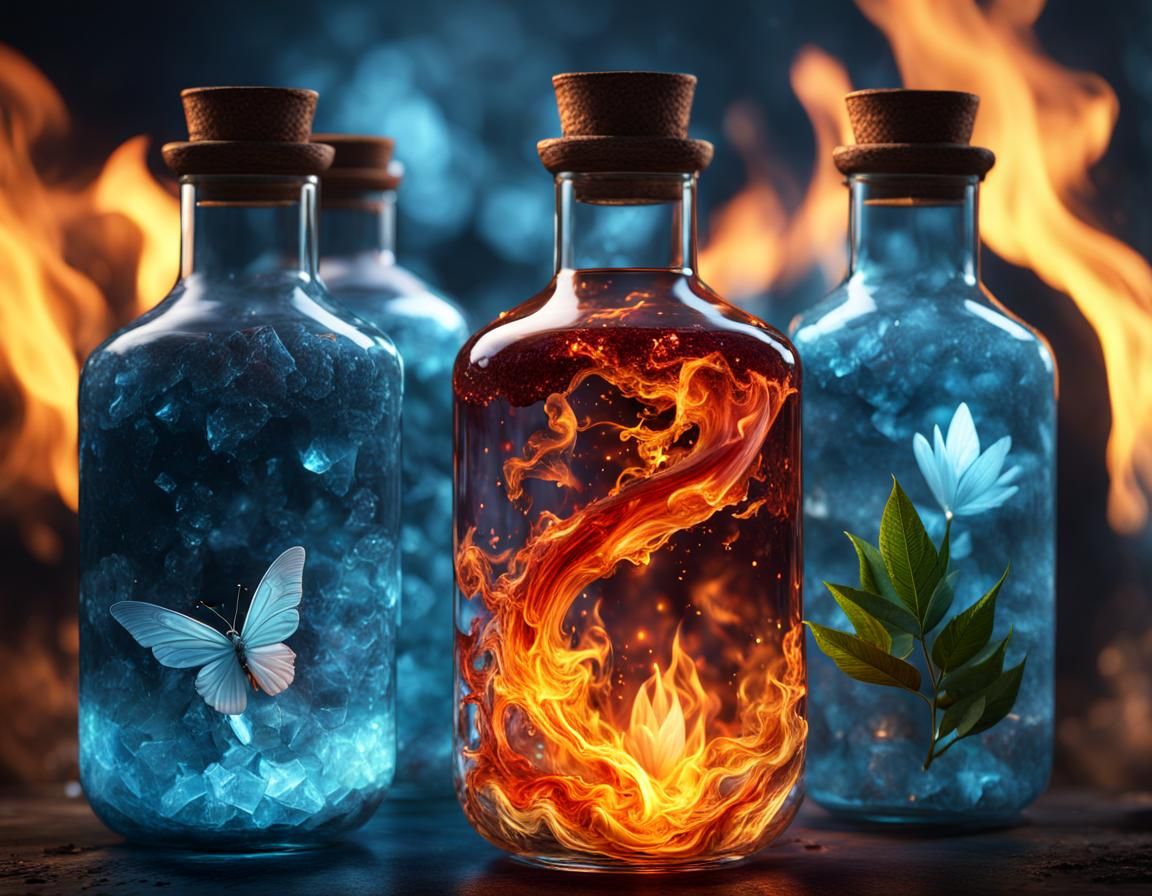 Elemental Fairies in Bottles: Cinematic CGI Art
